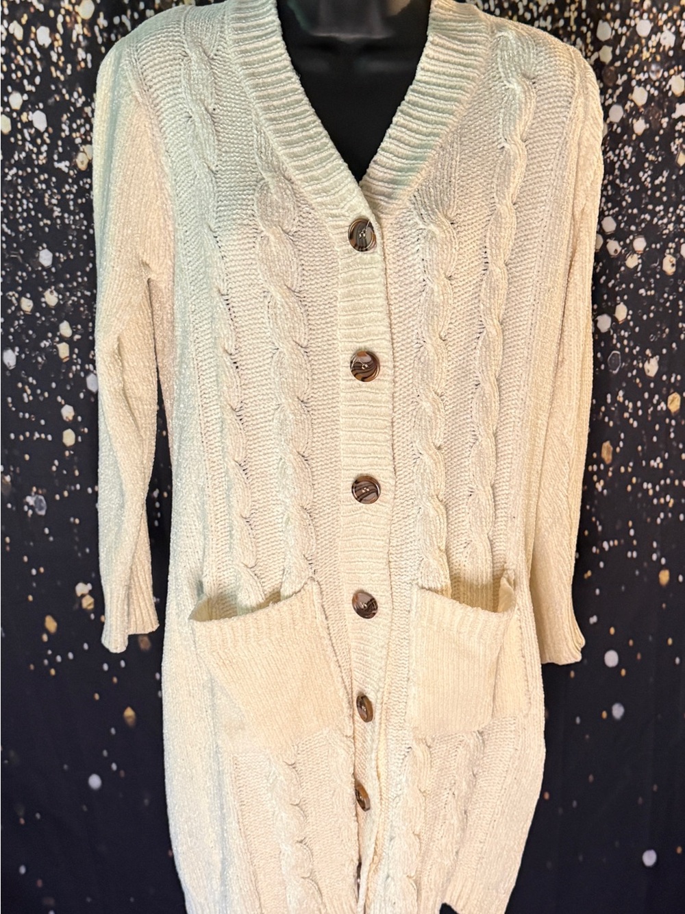 Allison Brittney Cream Cable Knit Button-Front Cardigan